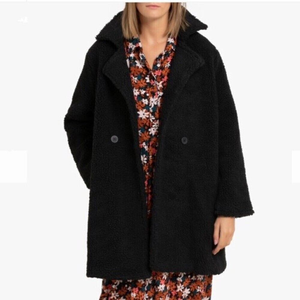 Molly Bracken Women's Faux Shearling Oversize Coat Black Size S Fits as M $390